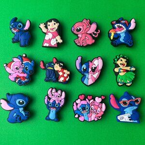 Stitch Angel & Lilo Crocs Charms Set 12PCS Disney Cartoon Shoe Charms for Crocs